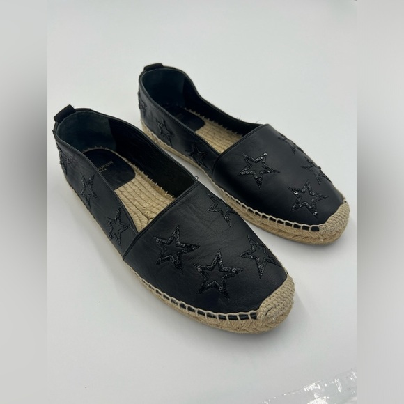 Saint Laurent Black Leather Star Espadrilles Size 39 - Picture 3 of 9